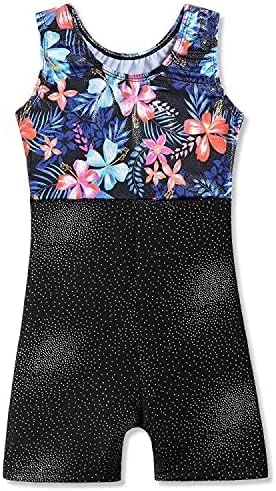 Miniatura 2 de Leotardo de gimnasia con shorts para niñas sin mangas para ciclismo diseños de mariposas flores con brillo color negro con rosa Hotpink Black