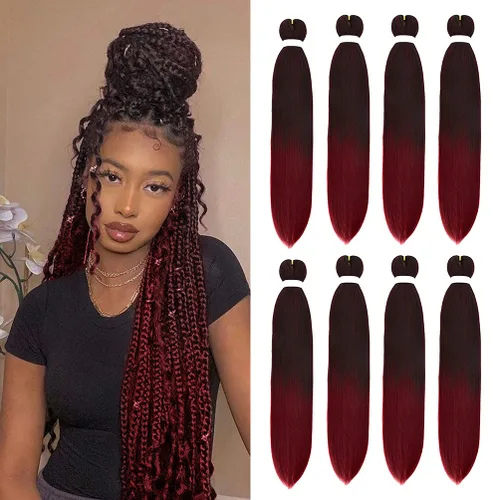 Paquete de 8 extensiones de cabello trenzado Ombre preestirado de 26 pulgadas, 100g/paquete, extensiones de cabello trenzado preestirado premium,