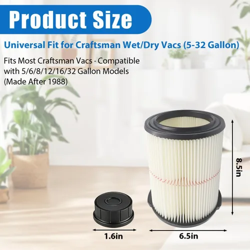 Miniatura 2 de 1 paquete de filtro de cartucho húmedo/seco de repuesto para aspiradora Craftsman 9-17816, compatible con aspiradoras de 5 galones y más grandes