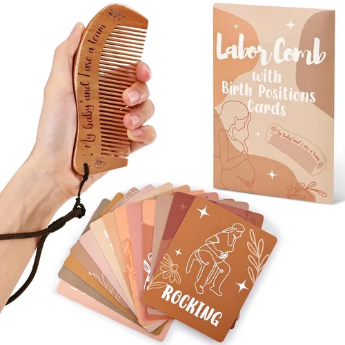 Miniatura 7 de Levfla Tarjetas de afirmación de embarazo y nacimiento con peine de trabajo grabado de madera, fomento de la producción, estímulo positivo, regalos