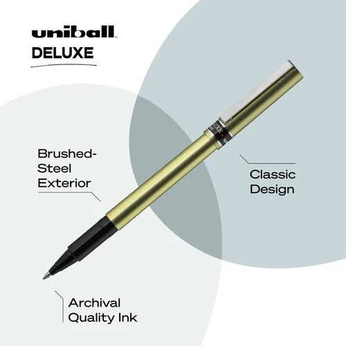 Miniatura 3 de Uniball Deluxe - Bolígrafo de punta fina de 0.028 in, 3 negros, escritura suave, tinta impermeable, suministros de oficina, bolígrafo