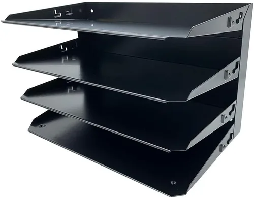 Huron Organizador de carpetas de archivos legales horizontales de escritorio con 4 ranuras, bandeja de almacenamiento para cartas, acero negro de