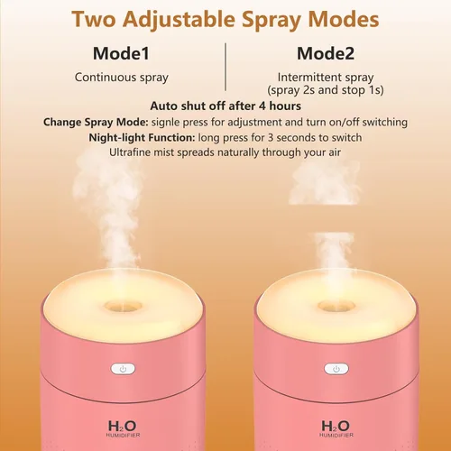 Miniatura 4 de Mini humidificador portátil, apagado automático, 2 modos de niebla, silencioso, pequeños humidificadores para dormitorio, viajes, oficina, Rosa