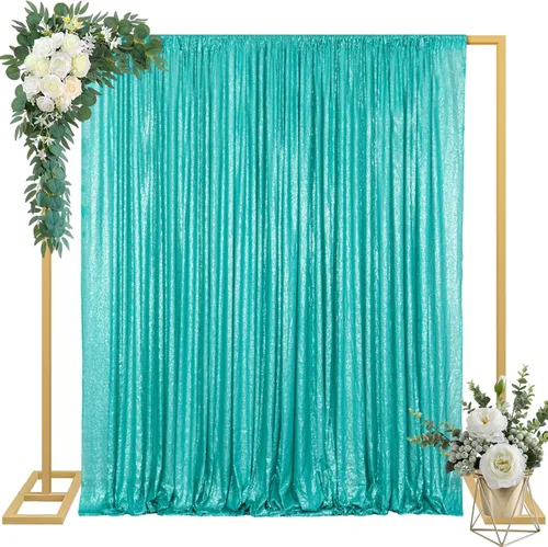 Miniatura 17 de ShinyBeauty Cortinas de lentejuelas 2 paneles de 2 x 8 pies, cortinas de fondo de fiesta verde azulado con purpurina para bodas, Navidad, Año Nuevo