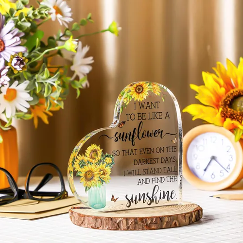 Miniatura 3 de Yulejo Regalo de girasol para mujer, decoración de escritorio de girasol, acrílico inspirador, citas de oficina, recuerdo para amigas, Navidad