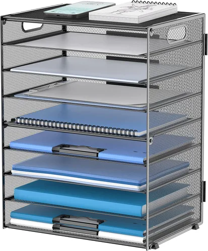 Miniatura 8 de DALTACK - Organizador de escritorio con bandeja de cartas de 9 niveles con asas, organizador de archivos de malla, organizador de escritorio