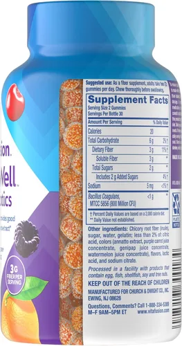 Miniatura 4 de Vitafusion Fiber Well + Gomitas de probióticos para adultos, 0.11 onzas de fibra por porción para la salud digestiva y probióticos*, 60