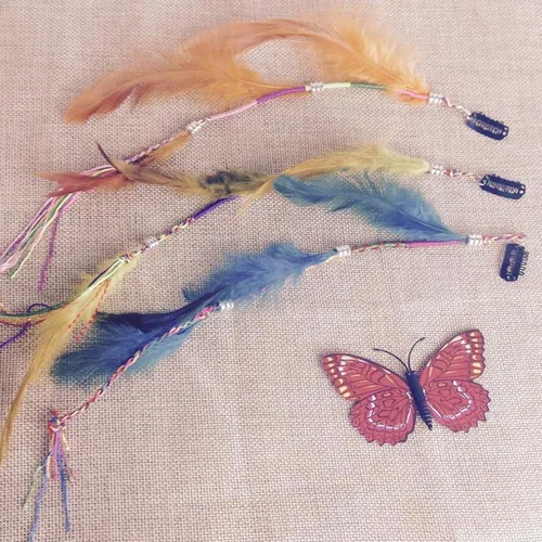 Miniatura 8 de 6 piezas de clip de plumas para el cabello, hecho a mano, bohemio, hippie, clip de plumas, accesorios para el cabello de Halloween, accesorios