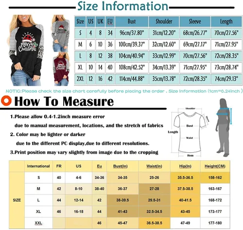 Miniatura 5 de UODSVP Womens Costumes Fashion Christmas Print Splicing Long Sleeve Round Neck Loose Tops