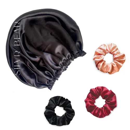 Miniatura 12 de Silvr Bear Paquete de 6 coleteros de satén de lujo, color negro, suaves, grandes para mujeres y niñas, bandas para el cabello grueso y rizado