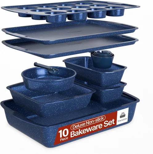 Miniatura 13 de Juego de sartenes para hornear Bakken - Revestimiento antiadherente de mármol azul, juegos de utensilios para hornear de acero al carbono de grado