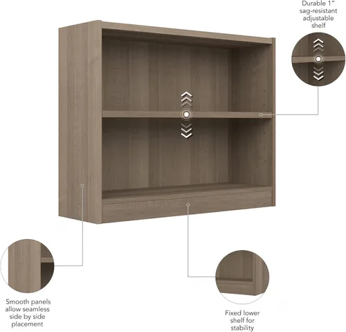 Miniatura 6 de Bush Furniture Universal - Estantería pequeña de 2 estantes en acabado gris ceniza, estantería de almacenamiento bajo y exhibición