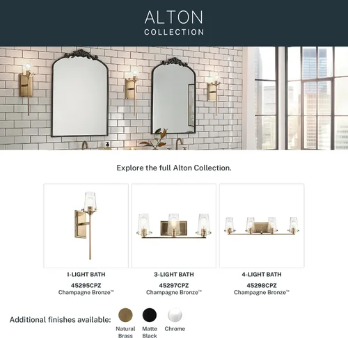 Miniatura 11 de Kichler, Aplique de pared Alton de 22.25 pulgadas con 1 luz, vidrio esmerilado transparente en bronce champán para pasillo, entrada, baño y tocador