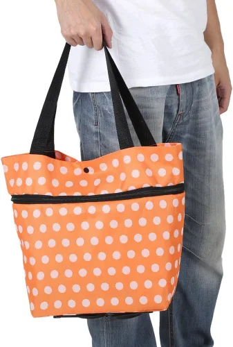 Miniatura 4 de Bolsa de compras, tela Oxford, bolsas de compras reutilizables con ruedas enrollables de doble propósito plegable para tienda (12-naranja)
