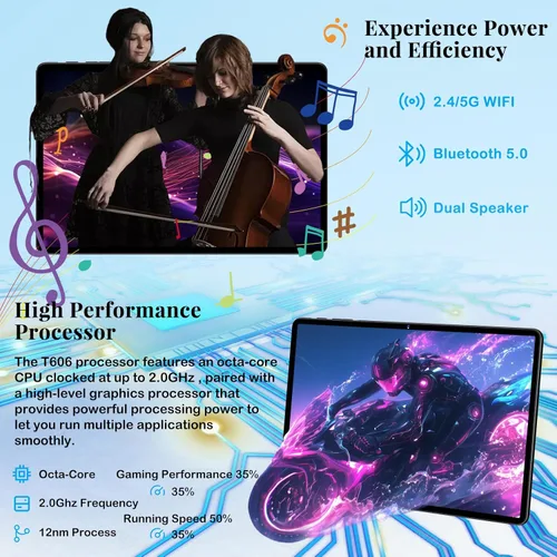 Miniatura 4 de Tablet de 11 pulgadas, tabletas Android 15 2025 con Octa Core, 24GB+256GB, cámara de 13+5MP, tabletas electrónicas con Widevine L1, batería de Negro