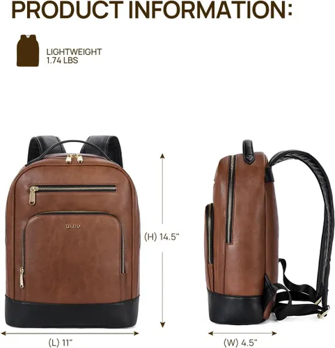 Miniatura 4 de Telena Mochila de cuero para laptop para mujeres y hombres, bolsa de computadora de 15 pulgadas, estilo vintage, trabajo, negocios, para profesores