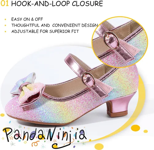 Miniatura 8 de PANDANINJIA Vestido de jada para niñas y niños pequeños, zapatos de princesa Mary Jane con tacones con lazo para fiesta, boda, boda