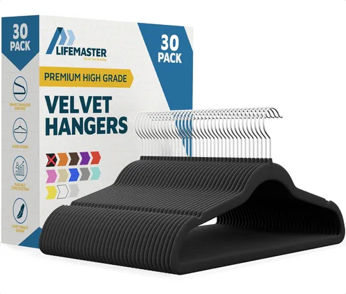 Miniatura 17 de Lifemaster Juego de perchas de plástico antideslizante de terciopelo, juego de 50 piezas antideslizantes con gancho giratorio de 360°, ahorro