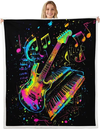 Miniatura 34 de Cowboy Boots Blanket Bohemia Musical Guitar Throw Blanket for Kids Western Rustic Cowgirl Super Soft Wrinkle Sherpa Blanket Music Notes Print 40x50
