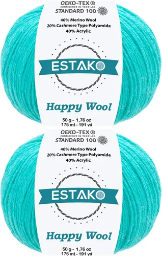 Miniatura 48 de Estako Happy Wool (paquete de 2 madejas) 40% lana merino 20% cachemira tipo poliamida 40% acrílico peso fingering hilo suave para tejer y crochet