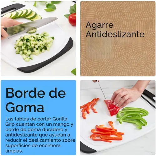 Miniatura 3 de GORILLA GRIP Juego de 3 tablas de cortar de cocina reversibles sin BPA, diseñadas en Estados Unidos, no porosas, ranuras para jugos, borde