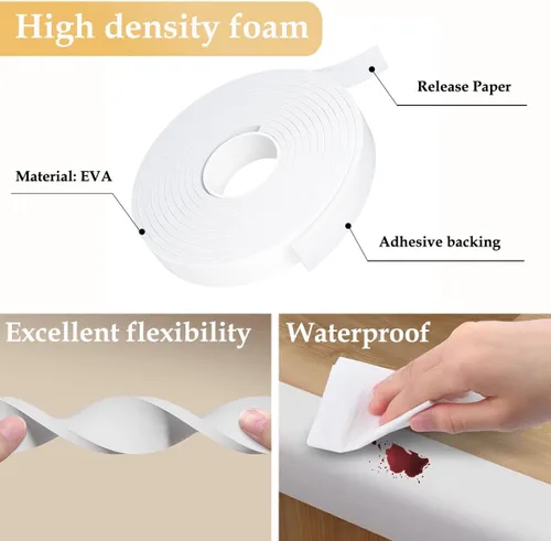 Miniatura 4 de Burlete Sello para Puerta Blanco, 1 Pulgada de Ancho X 1/4 Pulgada de Grosor, Sello de Ventana de Aire Acondicionado, Cinta de Espuma Autoadhesiva