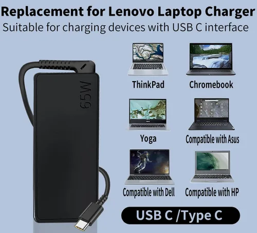 Miniatura 4 de Cargador USB C de 65 W de repuesto para cargador de portátil Lenovo USB C, compatible con Lenovo Thinkpad/Yoga/Chromebook, T480 T490 T14 T15 E14 X1