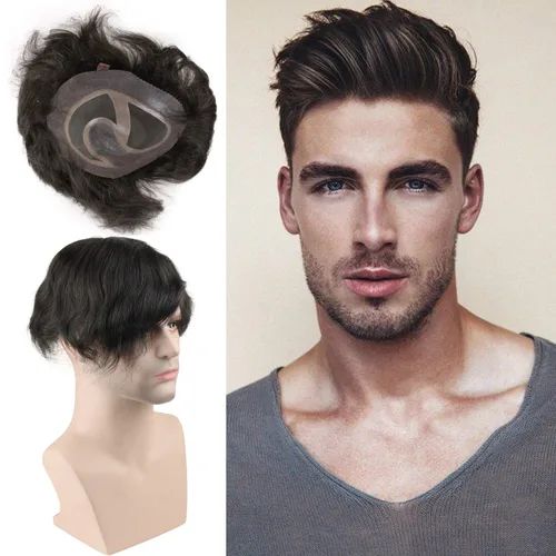 Miniatura 7 de Voloria Toupee - Pieza de cabello para hombre, sistema de reemplazo de cabello humano virgen 100% europeo, 10 x 8 pulgadas, color marrón claro #18