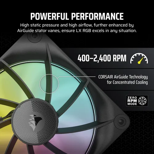 Miniatura 6 de CORSAIR iCUE Link LX120 RGB 120mm PWM Ventilador individual – Bucles de luz duales – Requiere iCUE Link System Hub (se vende por separado) – Negro