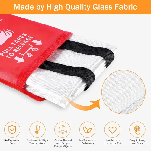 Miniatura 5 de KANHIRO Manta contra incendios de emergencia para la cocina del hogar, manta de fibra de vidrio para extinción de incendios ideal para escuela, Rojo