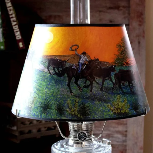 Miniatura 2 de Aladdin Pantalla de lámpara de aceite de pergamino, accesorio de base de 14 pulgadas, diseño de paseo en el atardecer
