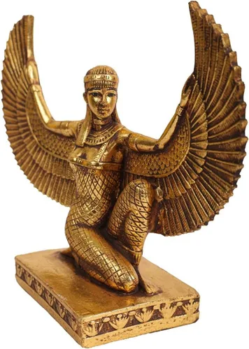 Miniatura 3 de Estatua de la diosa egipcia Isis alas abiertas de polystone con hoja de oro pintura a mano