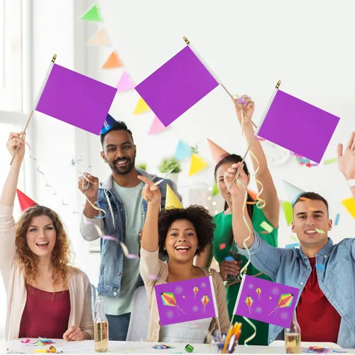 Miniatura 6 de WEITBF 12 Piezas Banderas Moradas Sólidas de 8×12 Pulgadas Pequeñas Banderas de Sublimación en Blanco para Bricolaje en Palo Mini Bandera Triangular