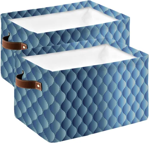 Miniatura 8 de Gradient Blue Large Storage Baskets Bins Modern Geometric Minimalist Fish Scale Lattice Collapsible Storage Box Laundry Organizer for Closet Shelf