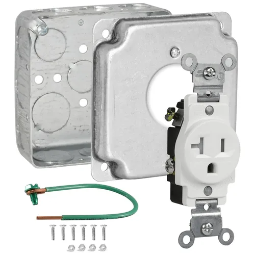 Miniatura 10 de Kit de caja de tomacorrientes, incluye caja eléctrica de metal estirado de 4 x 4 pulgadas, 2 receptáculos dúplex de 20 amperios resistentes a