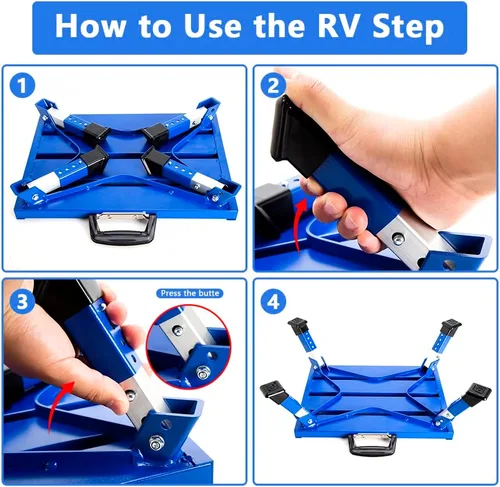 Miniatura 5 de Homeon Wheels Escalones de Aluminio para RV Taburete Plegable Ajustable con Pies de Goma Antideslizantes, Plataforma Estable que Soporta 1000