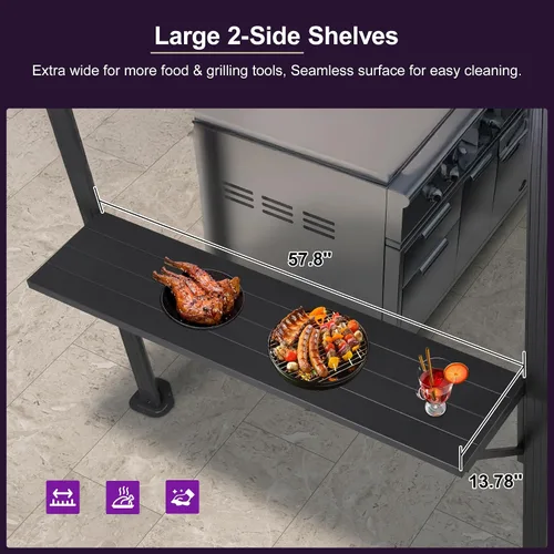 Miniatura 8 de PURPLE LEAF Glorieta de 6' X 8' con techo rígido para parrilla de patio, glorieta de barbacoa de aluminio con toldo, 24 bombillas LED transparentes