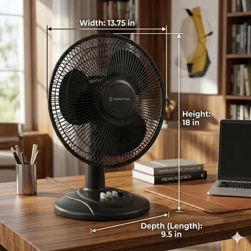 Miniatura 3 de Comfort Zone - Ventilador de mesa oscilante con inclinación ajustable, controles convenientes de botón de presión, silencioso, de 12 pulgadas, 3