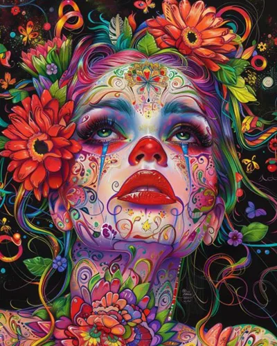 Miniatura 17 de Kit de Pintura por Números de Retrato de Mujer Calavera de Azúcar al Óleo de 16 x 20 Pulgadas, Lienzo para Halloween, Decoración para Mujeres, Chica