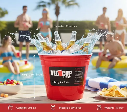 Miniatura 3 de Red Cup Living Cubo de hielo grande para fiestas, enfriador de bebidas aislado de 201 onzas para fiestas, bar y cocina, cerveza de plástico