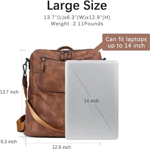 Miniatura 3 de CLUCI - Mochila de cuero para mujer, grande, convertible, de moda, antirrobo, mochilas de viaje