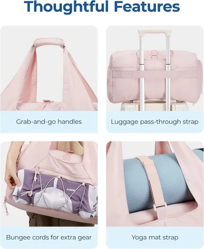 Miniatura 4 de BAGSMART Bolsa de gimnasio para mujer, bolsa de lona ligera con compartimento para zapatos, bolsa de mano con bolsillo húmedo para viajes de yoga