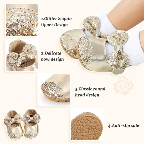 Miniatura 5 de Morbido - Zapatos planos Mary Jane para bebés y niñas, suela suave antideslizante con nudo de lazo, zapatos de vestir de princesa para boda