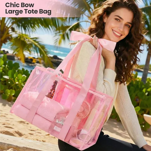 Miniatura 4 de Bolsa de playa con lazo, grande, plegable e impermeable con bolsillo interior con cremallera, bolsa de viaje para piscina y vacaciones