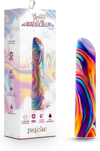 Vibrador de arco iris Blush de 4 pulgadas de adicción limitada Psyche Power, 10 RumboTech potentes vibraciones ruborosas, sensación suave satinada,