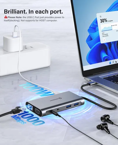 Miniatura 7 de UtechSmart Estación de acoplamiento USB, 11 en 1 USB C Dock triple pantalla, estación de acoplamiento USB 3.0 para laptop con doble HDMI, VGA, PD