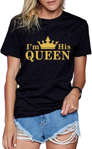 ANRevelinCN Camiseta de pareja con texto en inglés I'm his Queen I'm her King (If You Need King and Queen, Please Separe Their Purchasing)