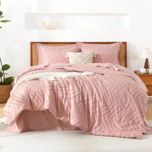 Miniatura 31 de Litanika Juego de ropa de cama con edredón tamaño King con sábanas beige - Juego de 7 piezas en una bolsa, diseño King Chevron copetudo bohemio