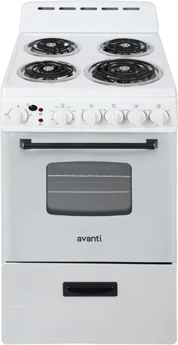 Avanti Horno de cocina eléctrico diseño compacto, capacidad de 2.1 pies cúbicos con 4 quemadores de espiral, puerta de horno de vidrio enmarcada,
