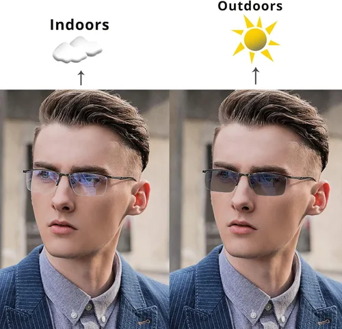 Miniatura 4 de Gafas de lectura fotocromáticas, gafas de lectura de tendencia, para hombres y mujeres, medio marco, para negocios, oficina, hombres